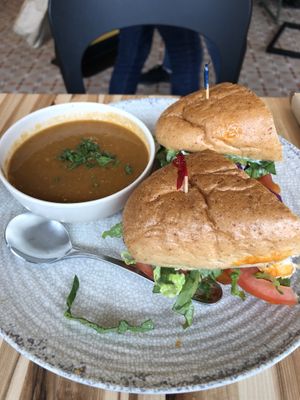 Buffalo bomber with lentil soup at Veggie Grill by Next Level in Cambridge