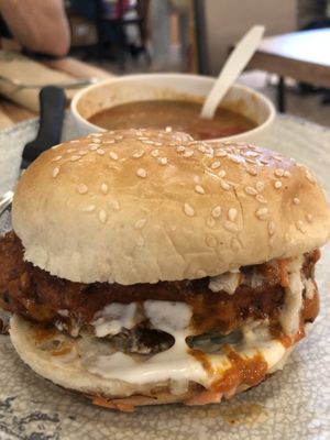 Nashville hot chickin sandwich  at Veggie Grill by Next Level in Cambridge