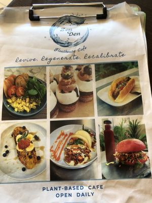 Front of menu at Zen Den in Mooloolaba