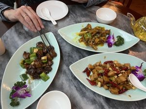 On the top is a sweet lemon vegan mushroom dish   at GōngDé Lín - Godly - Huanghe Rd in Shanghai