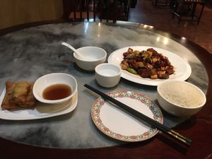 Kung Pao Chicken and Spring Roll at GōngDé Lín - Godly - Huanghe Rd in Shanghai