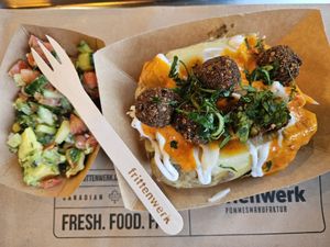 Vegan Istanbul Street Potato with side salad at Frittenwerk - Bilk in Dusseldorf