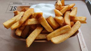 Hausfritten with vegan mayonnaise at Frittenwerk - Bilk in Dusseldorf