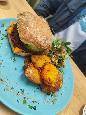 Beetroot and walnut burger 🍔 at Simple Goodness in Penrith