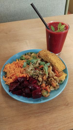 Absolutely delicious small salad and smoothie! at Simple Goodness in Penrith