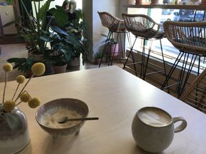 Cappuccino with oat milk at Roots in Leipzig