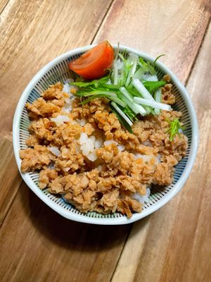 Mini vegan soboro bowl. I interpreted it was deep fried items that were cooked in lard so this one might be okay? Staff don’t speak English so couldn’t confirm.  at Fukutora in Yamanochi