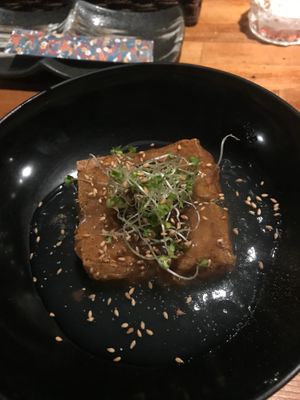 Fried tofu in tofu skin at Teppan Tavern Tenamonya in Kyoto