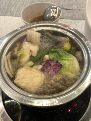 Floral hotpot. You have to order a lot of sides that can go into the hotpot  at Hey Vegetarian in Shenzhen