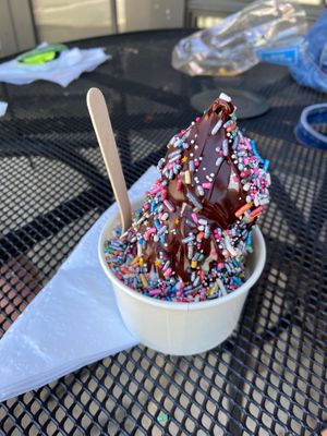 Vanilla oat soft serve with chocolate hardshell  at Big Softie in Atlanta