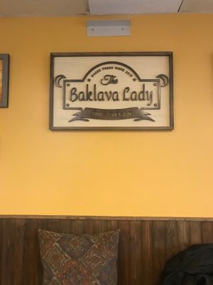 Logo in cafe at The Baklava Lady in English Town
