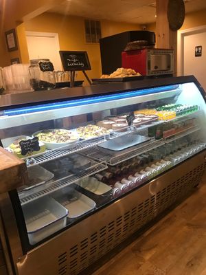 Display of cakes and drinks at The Baklava Lady in English Town