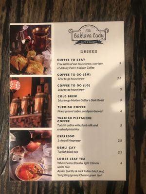 Drink menu at The Baklava Lady in English Town