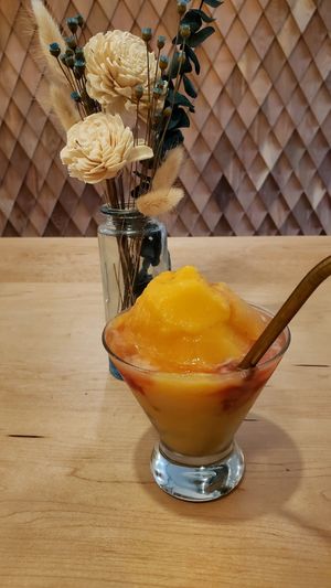 Peach Bellini, with real peaches/not a fake taste at Down 2 Earth in Langley