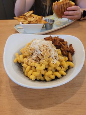 Mac Daddy with added BBQ ribz and Above+Beyond burger at Down 2 Earth in Langley