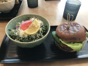 Special of the day, chicken burger with Cesar salad on the side   at Down 2 Earth in Langley