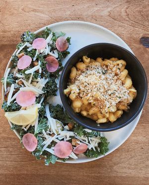 Mac Daddy with Side Caesar salad at Down 2 Earth in Langley