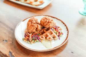 Cauliflower Chick’N and Waffles!  at Down 2 Earth in Langley