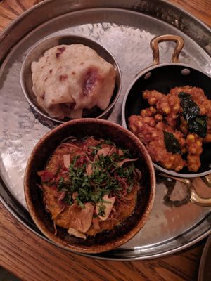 Sweetcorn Badji, curry and roti! My favourite course ✨ at Thali in Cape Town