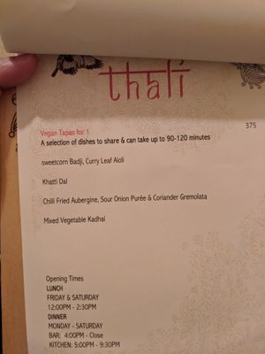 Not sure how regularly this changes. Forgot to take a picture of every course because I was too excited to eat it 😂 at Thali in Cape Town