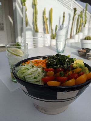 Health pokébowl. So happy to find this in Marrakech! at Aicha Kitchen in Marrakech