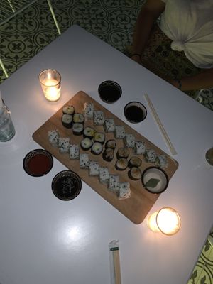 California rolls, avocado rolls and chakchuca rolls at Aicha Kitchen in Marrakech