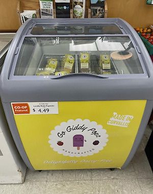 From June through September find our standalone freezer at the First Alternative Co-op North Store stocked with a selection of our pops and sammies. at Go Giddy Pops in Corvallis