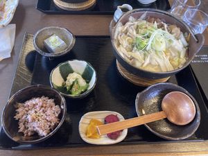 Mushroom houtou set  at Momijitei-Hoto in Fujikawaguchiko