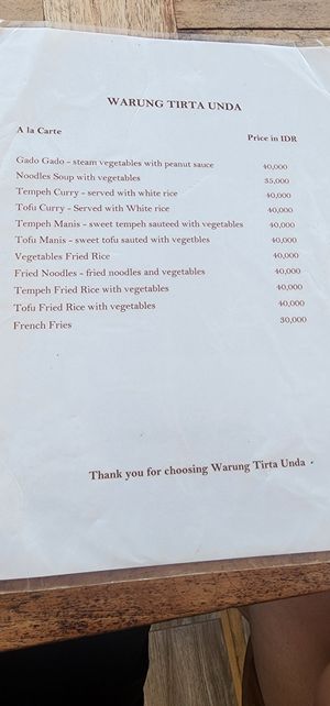 Vegetarian / Vegan Menu September 2024 at Tirta Unda in Sidemen