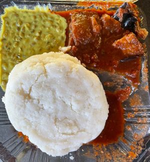fufu with curry lentils & eggplant   at Flavors of East Africa Express in San Diego