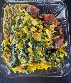 medium plate for $15 (the collard greens were so so flavorful today)  at Flavors of East Africa Express in San Diego