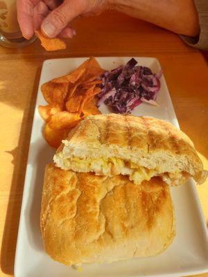 Chickpea, mayo and cheese panini at Barkers Cafe Bar in Helmsley
