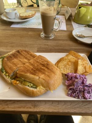 Pesto, cheese and pepper panini   at Barkers Cafe Bar in Helmsley