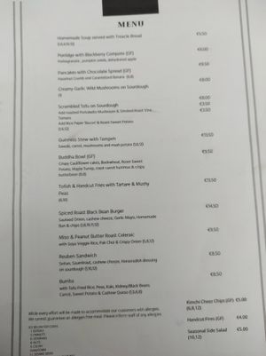 Menu at Greens & Co in Galway