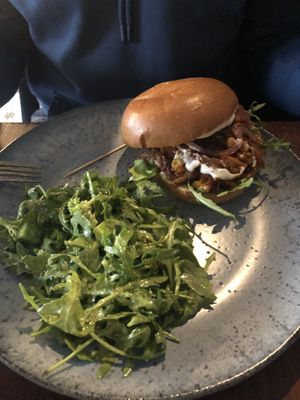 Pulled bbq sándwich, made with oyster mushrooms  at Greens & Co in Galway