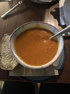 Soup of the day (tomato and lentil)  at Greens & Co in Galway