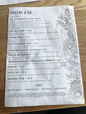 Lunch menu  at Greens & Co in Galway