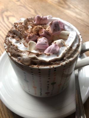 Vegan Hot Chocolate with marshmallows  at Greens & Co in Galway