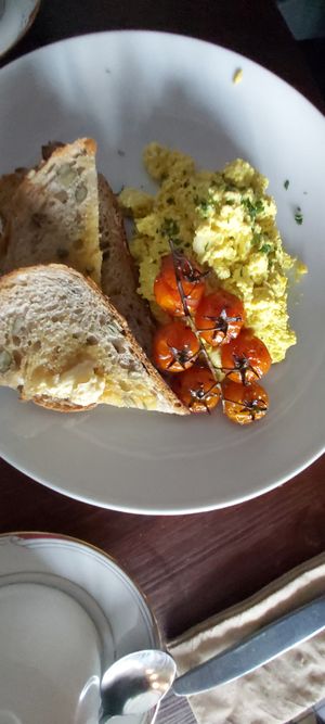 Rührtofu mit Tomaten und selbstgemachten Toast at Greens & Co in Galway