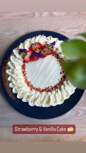 Home made vega. strawberry & vanilla cake  at Greens & Co in Galway