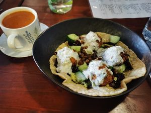 Falafel, side of soup at Greens & Co in Galway