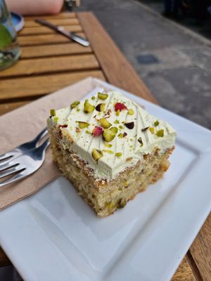 Pistachio cake at Greens & Co in Galway