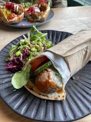 flatbread pita with falafel   at Greens & Co in Galway