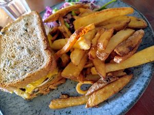 Vegan Philly with chips and salad at Greens & Co in Galway