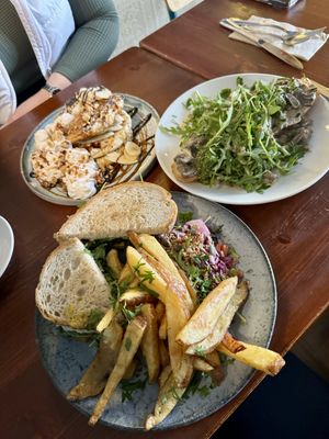 Philly, creamy mushroom toast, and chocolate pancakes  at Greens & Co in Galway