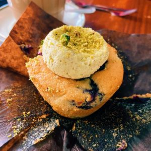 Pistachio and blueberry muffinns  at Greens & Co in Galway