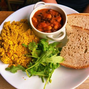 Tofu scramble and smoky beans   at Greens & Co in Galway