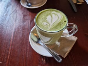 Matcha latte with oat milk at Greens & Co in Galway