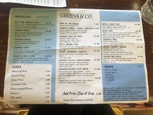 Menu as of May 2025  at Greens & Co in Galway
