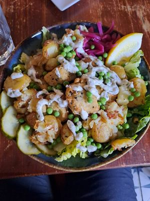 Vish and potato bowl at Greens & Co in Galway